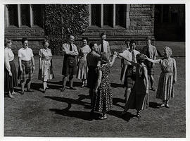 Photograph of  Miss Jarvis, teaching an outdoor class, at Summer School