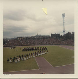 Photograph of display dancers performing at Commonwealth Games in Edinburgh.