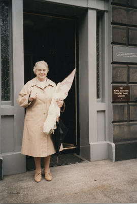 Photograph of Susan Inglis outside RSCDS Headquarters