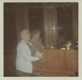 Photograph of Jean Milligan and Peg Rae in the 'old diner'