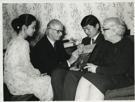 Photograph of Jimmy Shand, Jean Milligan and two unnamed students