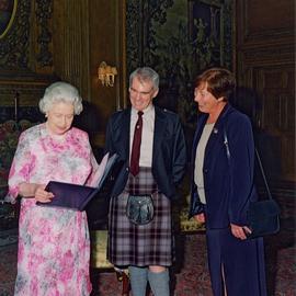 Photograph of HM Queen with Elspeth Gray and Alan Macpherson