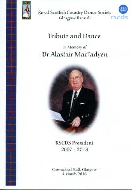 Programme for the Tribute and Dance for Dr. Alastair MacFadyen